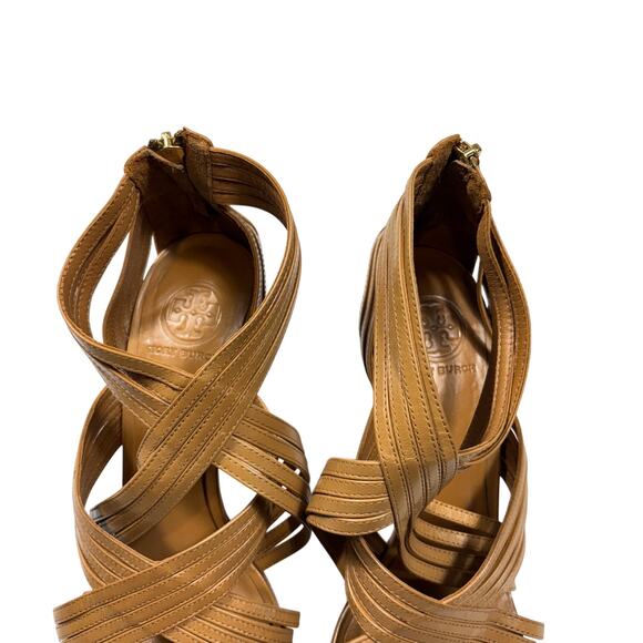 Tory Burch Tan Leather Strappy Heels Sandals with Back Zip Size 10M - Picture 3 of 8